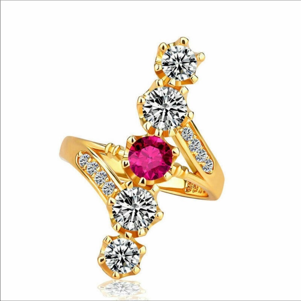 18k Yellow Gold Plated Round Cut Ruby Ring - Picture 3 of 4